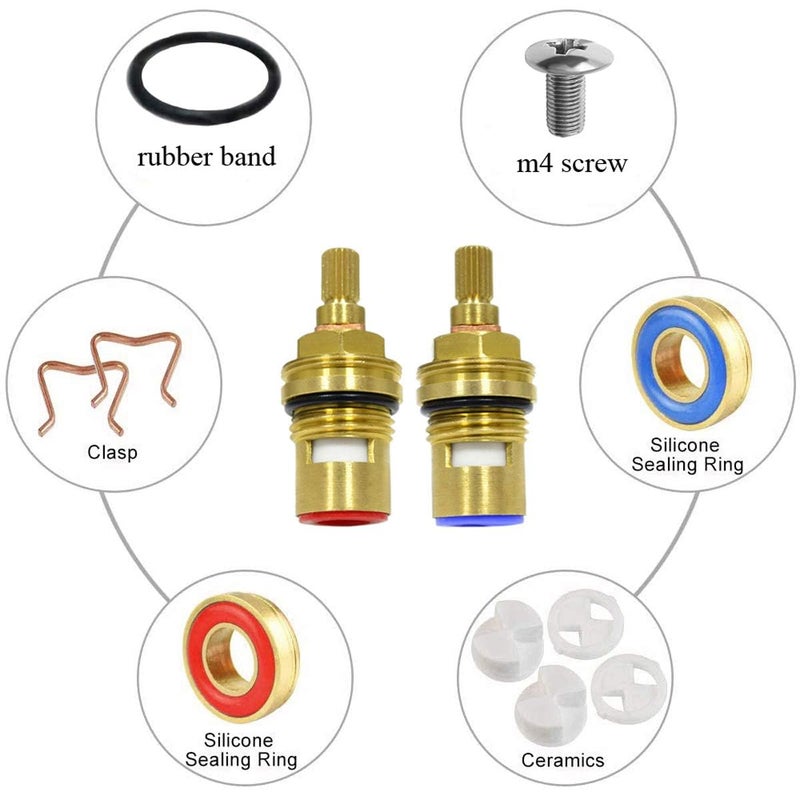Huashan Replacement Brass Ceramic Disc Stem Cartridge Faucet Valve Quarter Turn 1/2" X 53mm x 12mm spline length 20 teeth(PAIR Hot & Cold) - Image 5